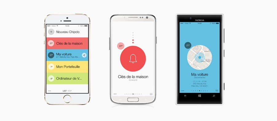 différent screenshots de l'application Chipolo